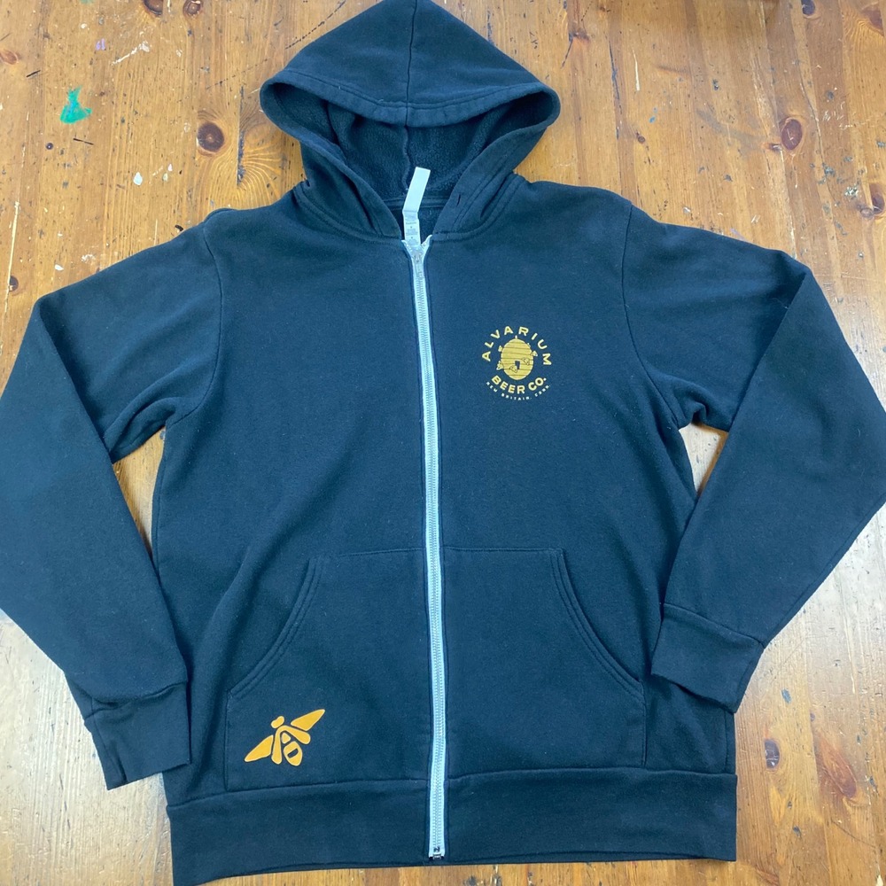 Alvarium Beer Co Zip Up Hoodie Black Bee Hive Graphic Sweatshirt‎ Mens Medium